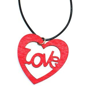 Red Wooden Love Heart Pendant Necklace
